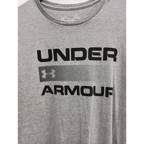 Under Armour Mens T-Shirt Size Medium Gray Graphic Spellout Logo Short Sleeve - Picture 3 of 6